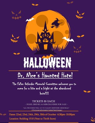 The 66th Security Forces Squadron will host a haunted on Hanscom Air Force Base, Mass., Oct. 22-24 and Oct. 29-30 from 6:30 to 10 p.m. (Courtesy Graphic)