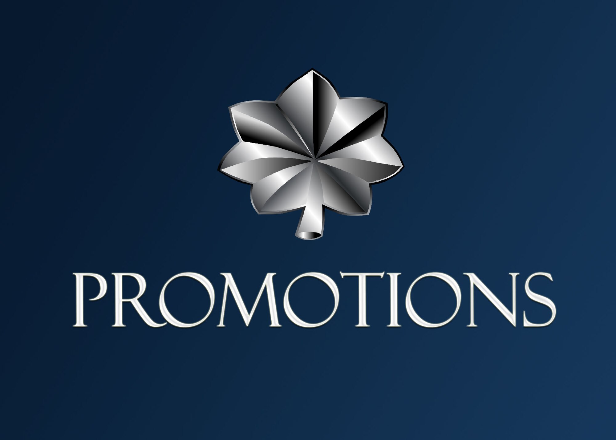 Graphic with blue background, lieutenant colonel insignia, and the word "Promotions"