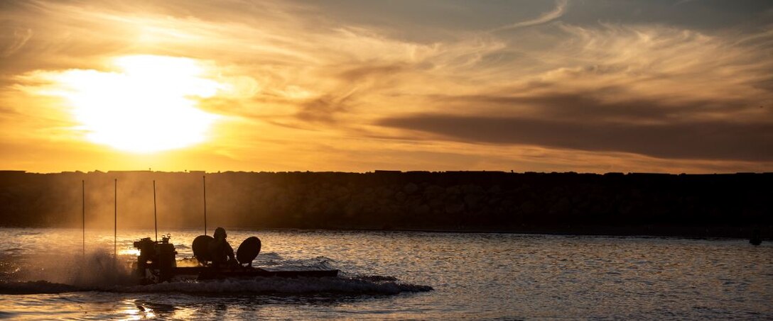 U.S. Marines with Amphibious Vehicle Test Branch, Marine Corps Tactical Systems Support Activity, test Amphibious Combat Vehicles along the beach during low-light surf transit testing at AVTB Beach on Marine Corps Base Camp Pendleton, California, Dec. 16, 2019. The ACV is a modernized platform providing increased lethality, survivability and protected mobility to Marines. It is designed to fully replace the Corps’ aging fleet of Assault Amphibious Vehicles over the next decade.