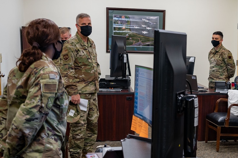 Maj. Gen. Michael G. Koscheski speaks to admin airmen.