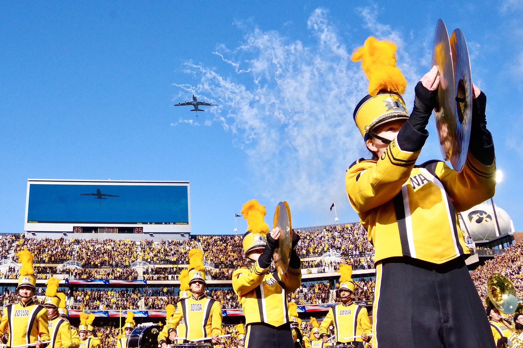 U.S. Air Force KC-135 performing a flyover of Kinnick Stadium