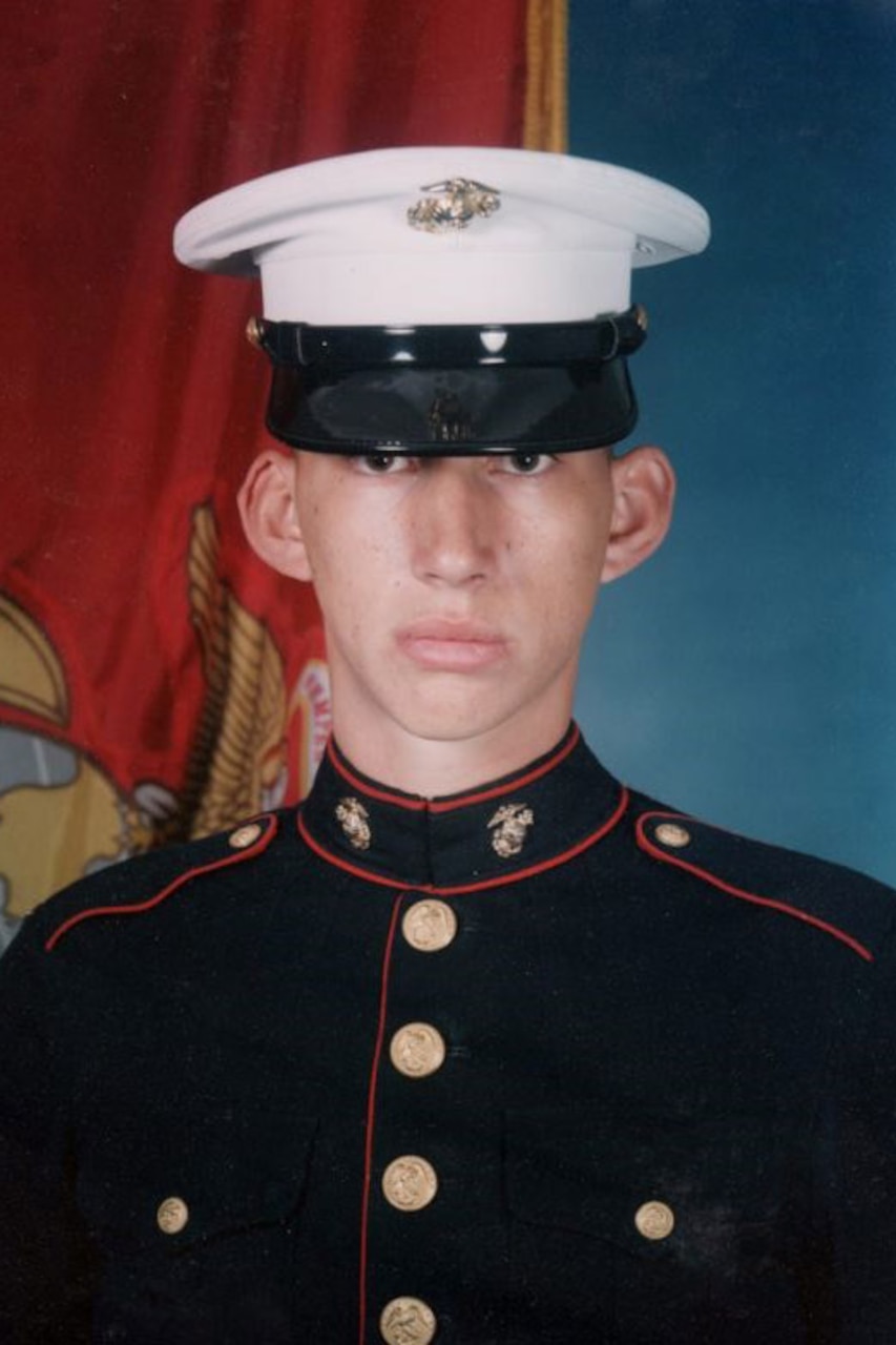 A Marine poses for a photo.