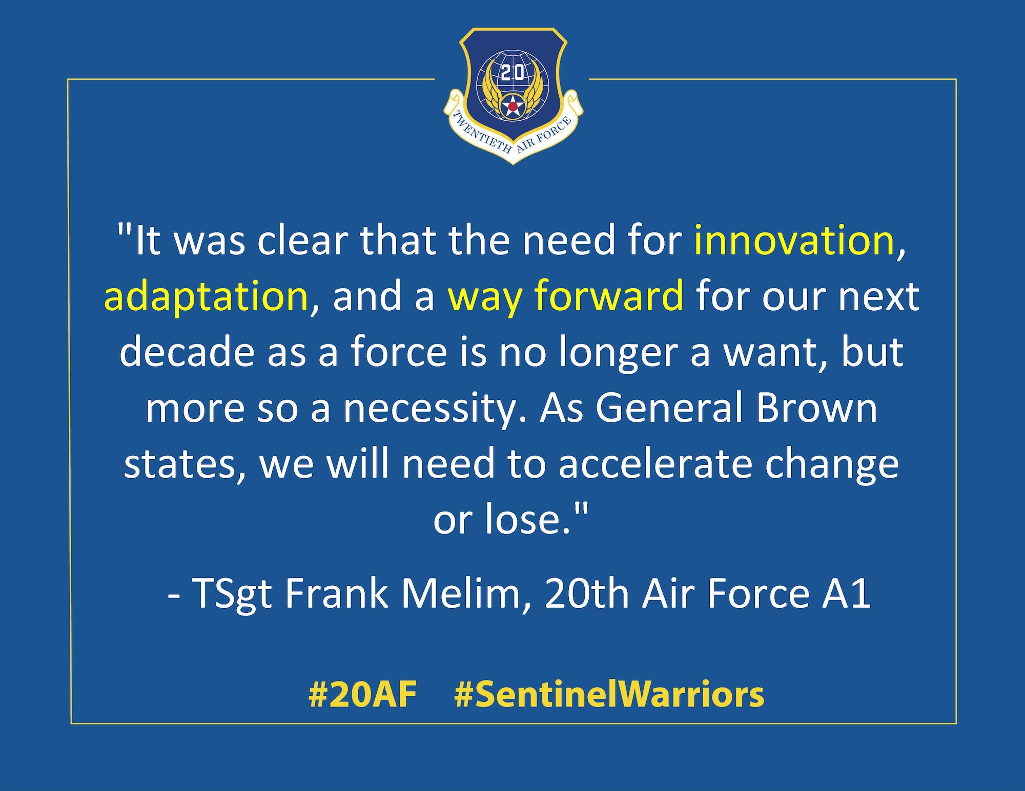 Airmen from 20th Air Force Headquarters share their biggest take away from the Air Force Association 2021 Air, Space and Cyberspace Conference in National Harbor, Maryland September 20-22, 2021. (U.S. Air Force graphic by 1st Lt Emily Seaton)