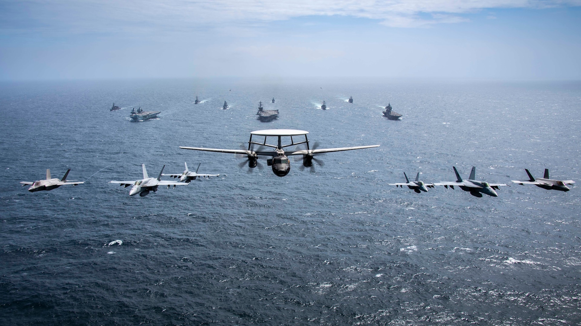 An international naval force operates together in the Bay of Bengal.