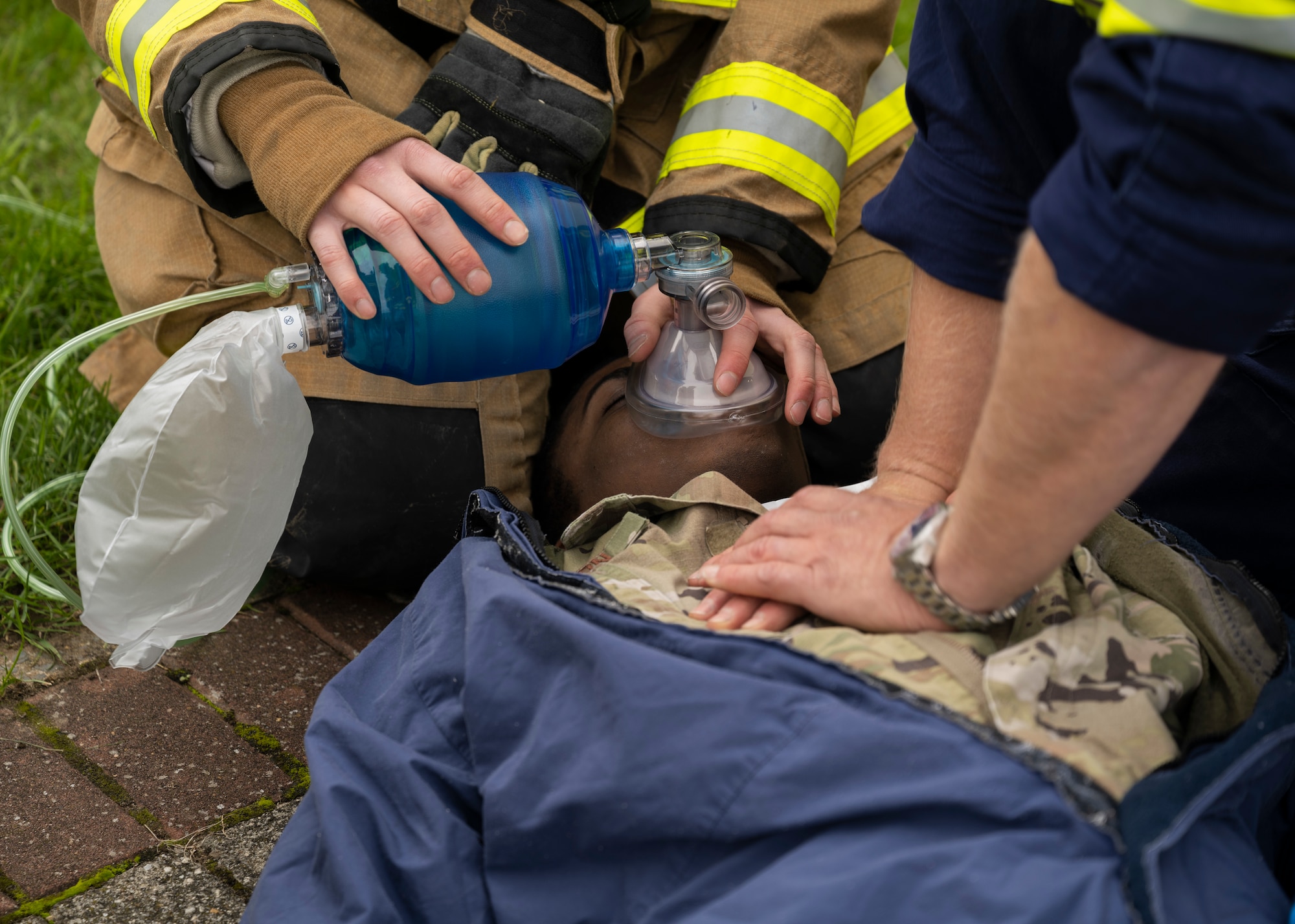 The 100th MXS practiced responding to an Airman losing consciousness inside of a fuel cell due to lack of oxygen while performing maintenance.
