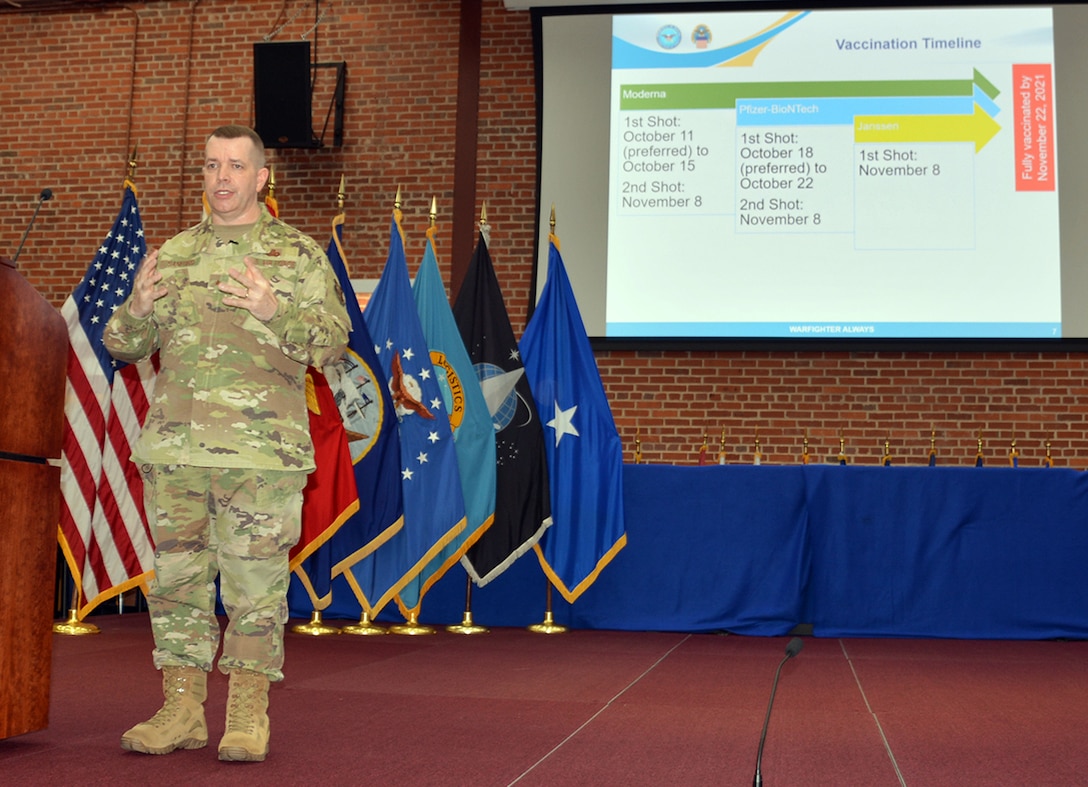 Air Force Brig. Gen. David Sanford holds town hall.