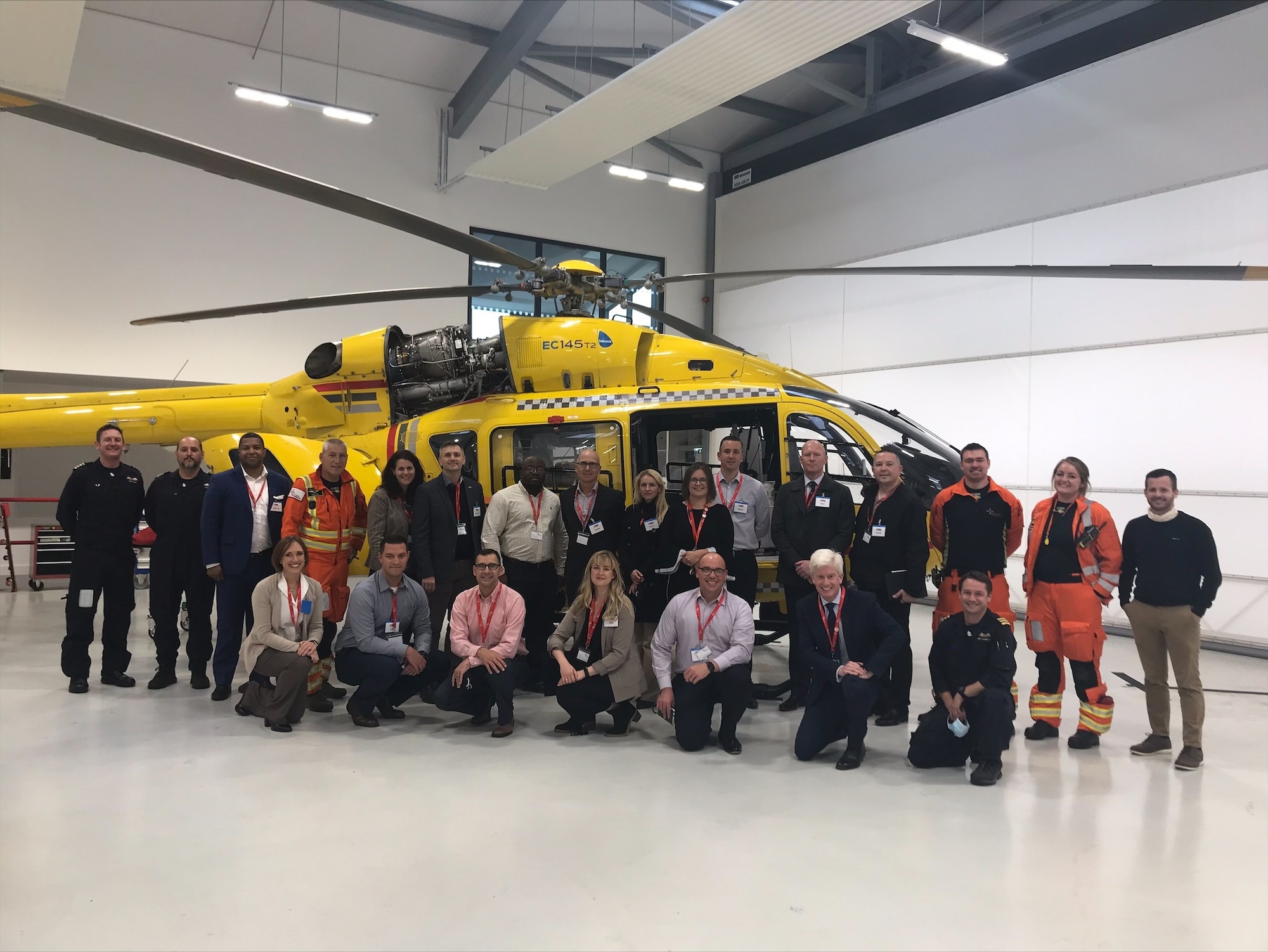 Airmen from RAF Lakenheath pose for a photo with other participants in the Leadership Connect program Oct. 6 at the East Anglian Air Ambulance headquarters in Norwich, England. The program is designed to bring together community leaders from a variety of backgrounds in East Anglia to share their unique insights into leadership with the class members. (Courtesy photo)