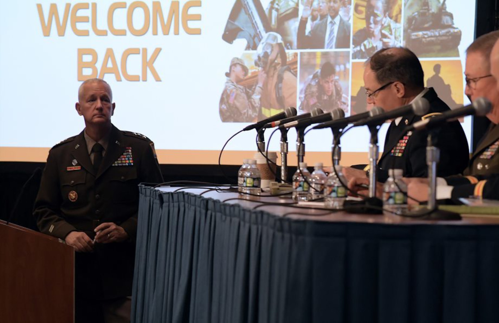 Lt. Gen. Jon Jensen, the director of the Army National Guard, leads other Army Guard senior leaders in a discussion on future operational challenges during a panel forum at the annual Association of the U.S. Army conference in Washington, D.C., Tuesday, Oct. 12, 2021. Panel members focused on the Army’s Regionally Aligned Readiness and Modernization Model, digital culture, future workforce and balancing state and federal missions, as key points in ensuring Army Guard readiness to meet those mission requirements.