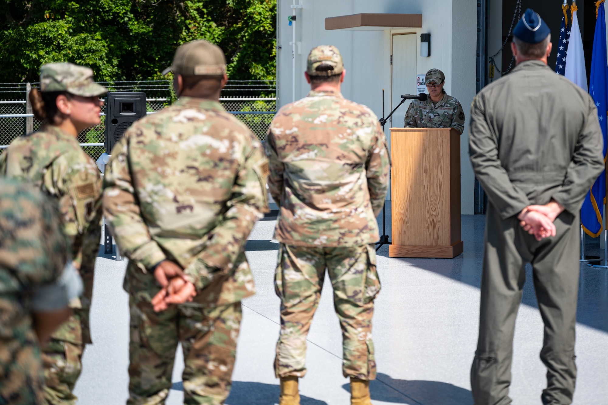 An Airman gives a speech.