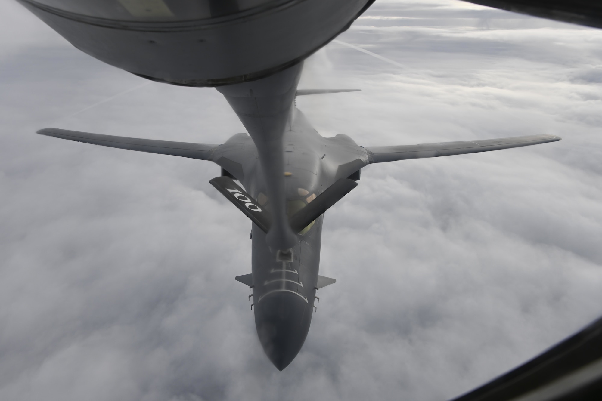A 9th Expeditionary Bomb Squadron B-1B Lancer, deployed in support of Bomber Task Force Europe 22-1, receives fuel from a 100th Air Refueling Wing KC-135 Stratotanker enroute to a Black Sea maritime targeting training mission, Oct. 19, 2021. The Bomber Task Force Europe mission series requires a joint and coalition force to support strategic bomber deployments within the European theater, which amplifies readiness and promotes interoperability between rotational bomber aircrew, NATO allies, and coalition partners.