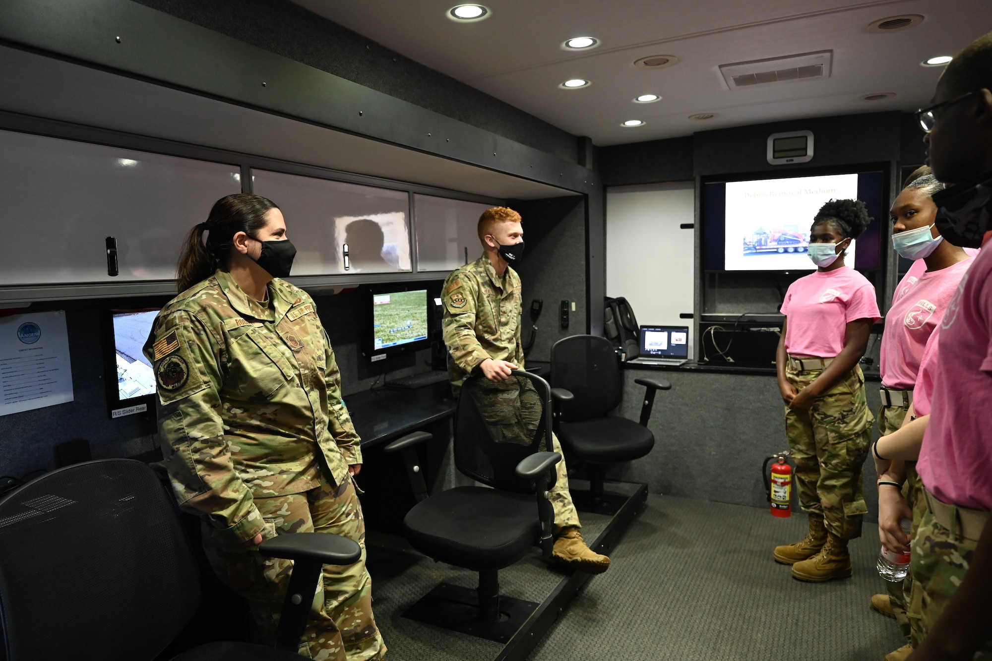 A group of people have a conversation