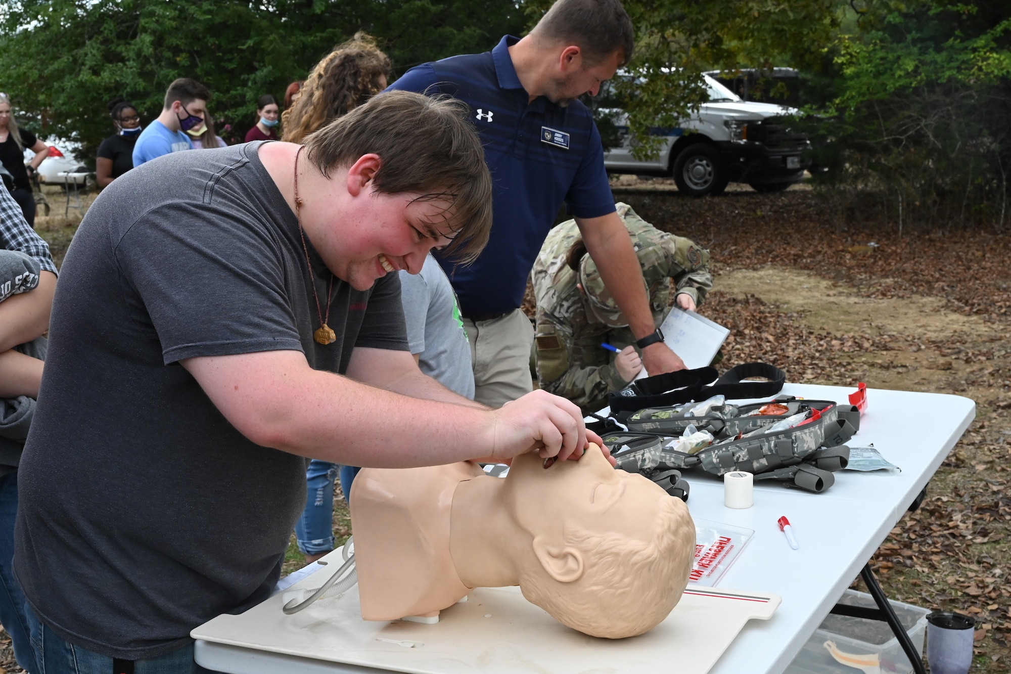 A student learns about Self Aid Buddy Care