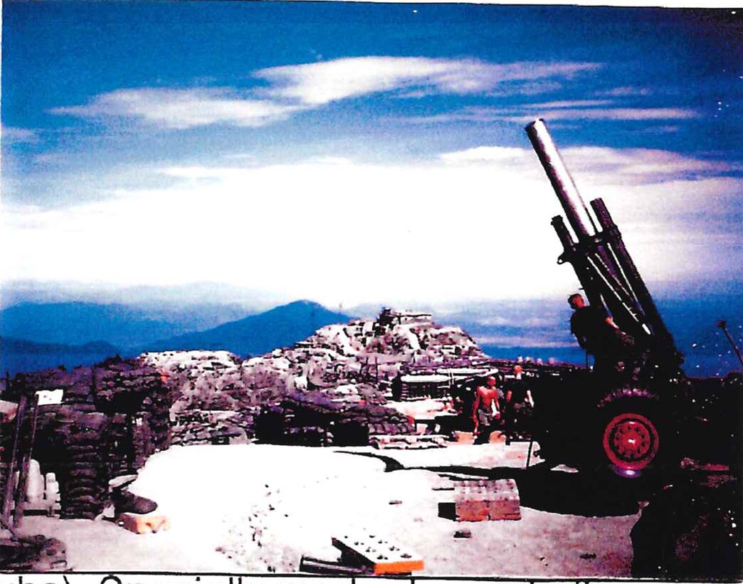 Firebase set up in Vietnam, circa 1969 - 1970 showing specially marked rounds with four fuses set to two seconds and four rounds set to half seconds for direct fire if the battery were in danger of being overun (Photo courtesy of Retired Lt. Col. Dick Stoops).