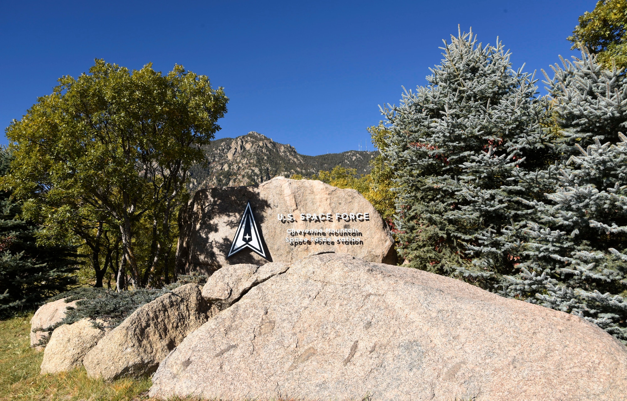 Cheyenne Mountain Space Force Station base entry sign