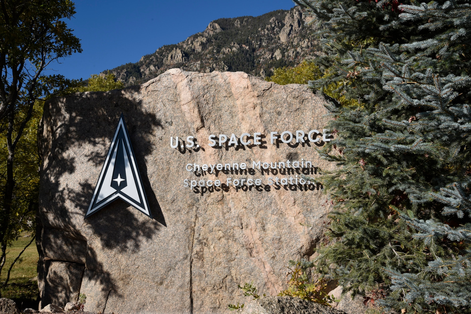 Cheyenne Mountain Space Force Station base entry sign
