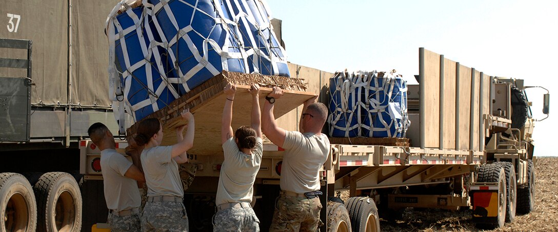 Soldiers recover air-dropped pallets at the Alzey drop zone