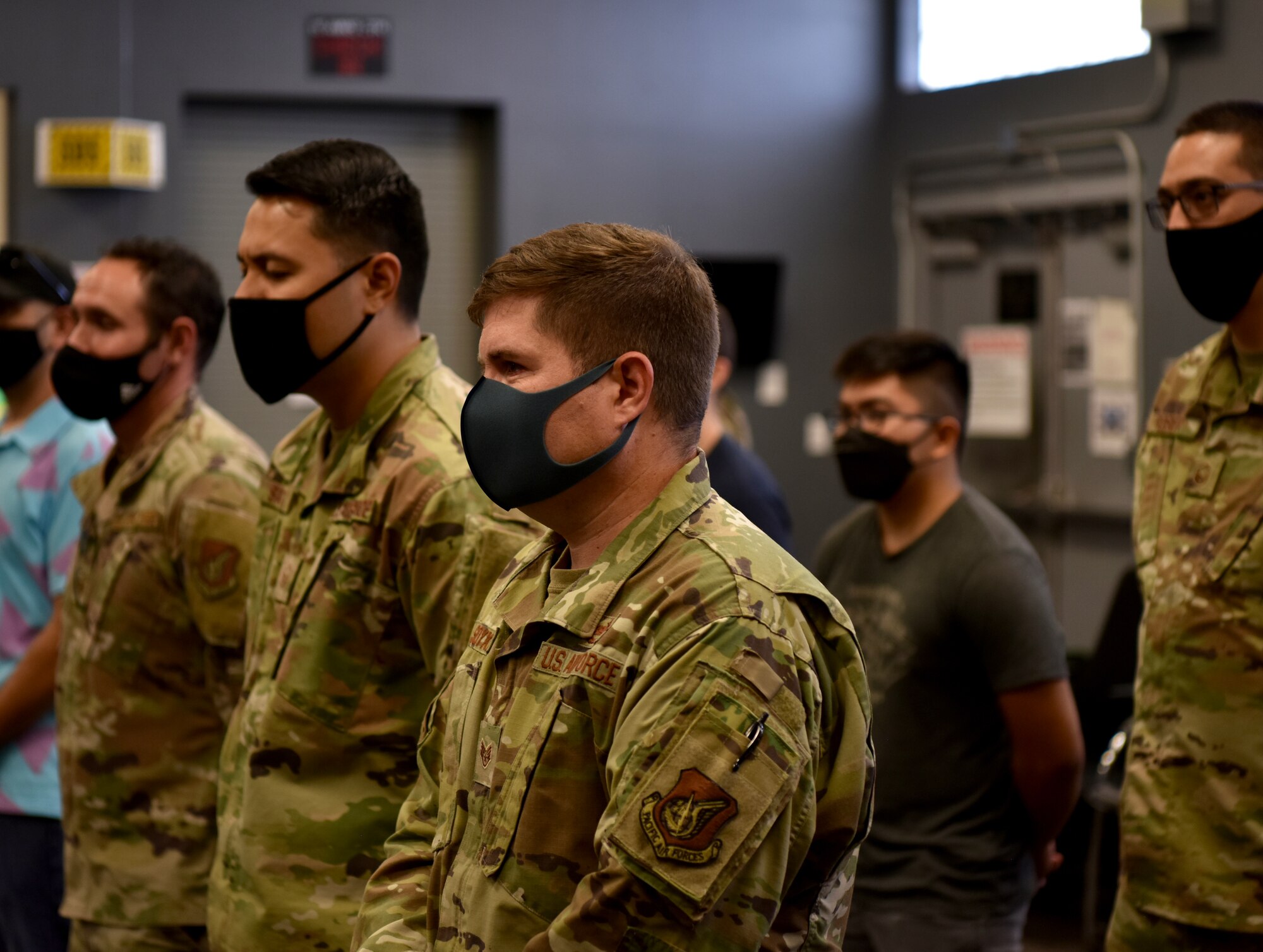 Tech. Sgt. Jeremy Soyke, 15th Aircraft Maintenance Squadron crew chief, stands in formation after receiving a Stripes for Exceptional Performers promotion at Joint Base Pearl Harbor-Hickam, Hawaii, 15 Oct., 2021. The STEP program was established in 1980 and was designed to meet those unique circumstances that, in the commander’s judgment, clearly warrant promotion. (U.S. Air Force photo by 1st Lt. Benjamin Aronson)