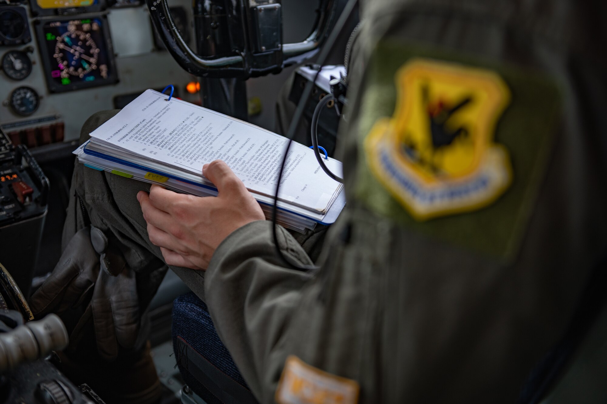Pilot conducts preflight checks.