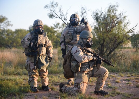 Goodfellow members implement chemical, biological, radiological and nuclear hazard detection during an Expeditionary Readiness Training on Goodfellow Air Force Base.