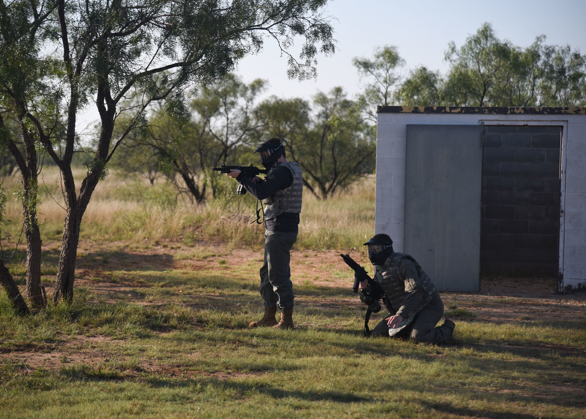 Opposition forces conduct simulated attacks during an Expeditionary Readiness Training on Goodfellow Air Force Base.