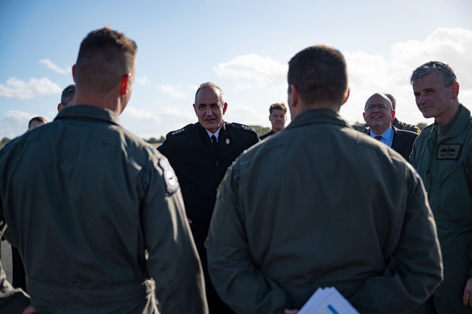 Senior leaders from the Ministry of Defence and USSTRATCOM meet during a Bomber Task Force mission demonstration at RAF Fairford on Oct. 19, 2021. (Courtesy Photo)