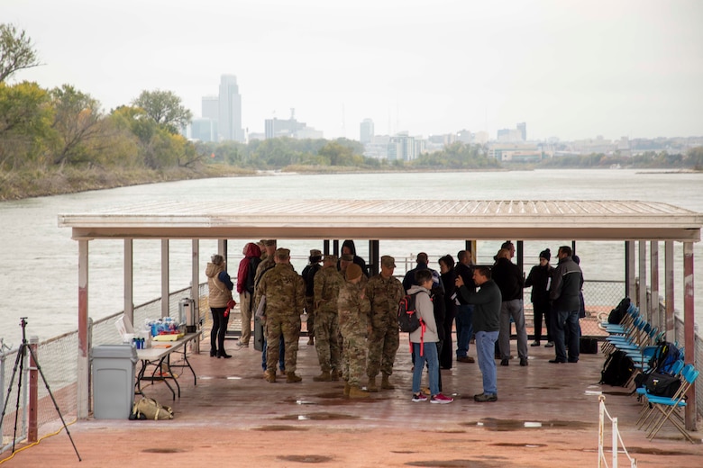 Commanders from throughout the Northwestern Division traveled in a barge lent by the Kansas City District down the Missouri River to learn about the Missouri River Recovery Program’s projects, Omaha, Neb., October 20, 2021.