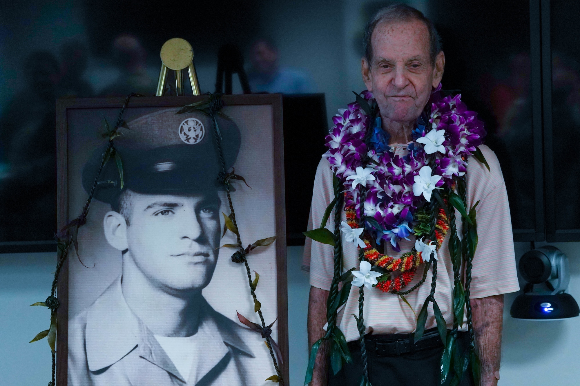 Retired Chief Master Sgt. Joel Shaw, 647th Air Base Group resource advisor, attends a ceremony to rename the 15th Wing conference room the Shaw Conference Room at Joint Base Pearl Harbor-Hickam, Hawaii, Oct. 22, 2021. Shaw enlisted into the Air Force in 1958 and after serving in the Pacific theater of operations during the Vietnam War, retired in 1989 from active duty as a chief master sergeant and pursued a career in federal service. (U.S. Air Force photo by Airman 1st Class Makensie Cooper)