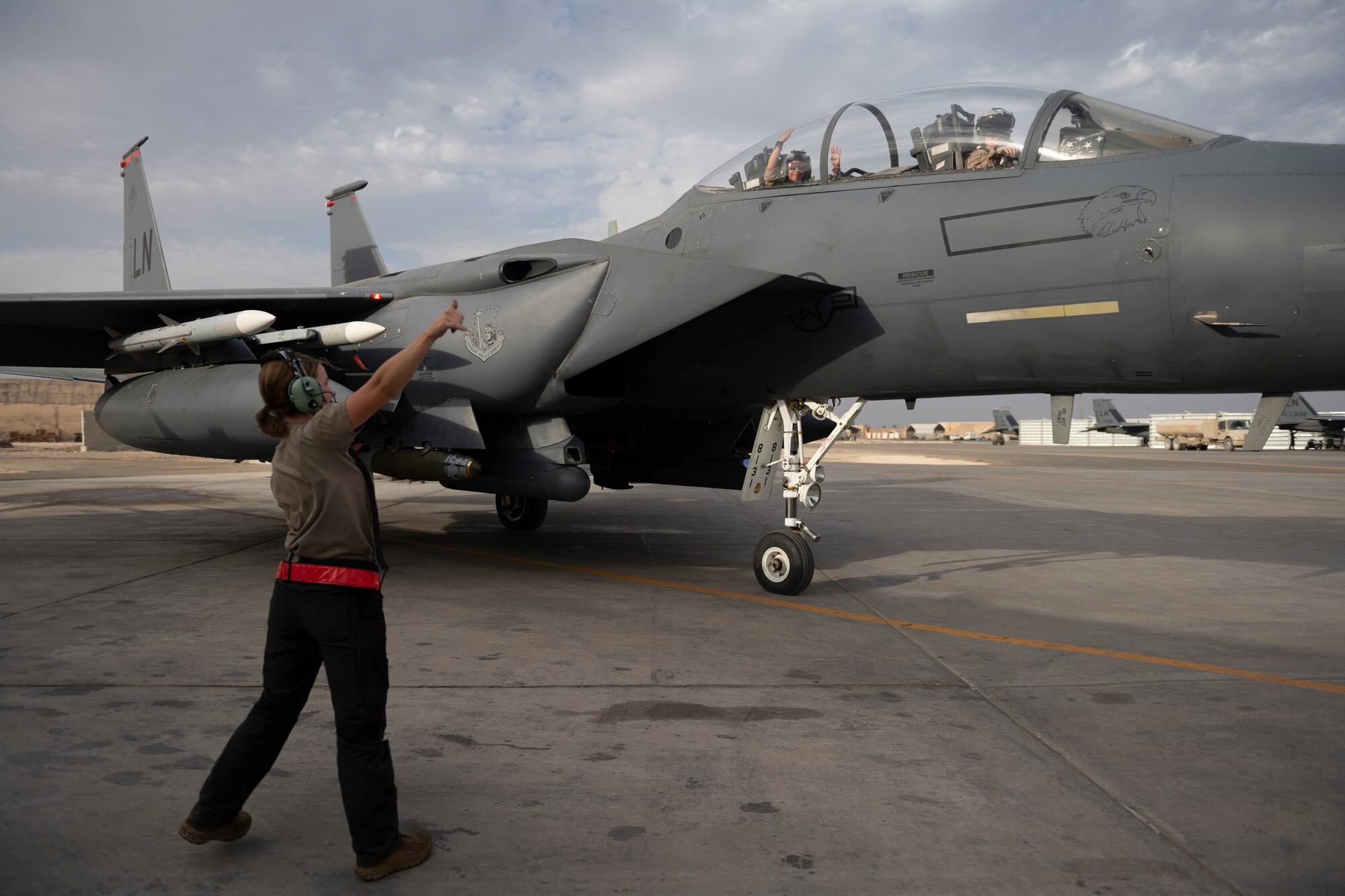An F-15E Strike Eagle prepares to taxi