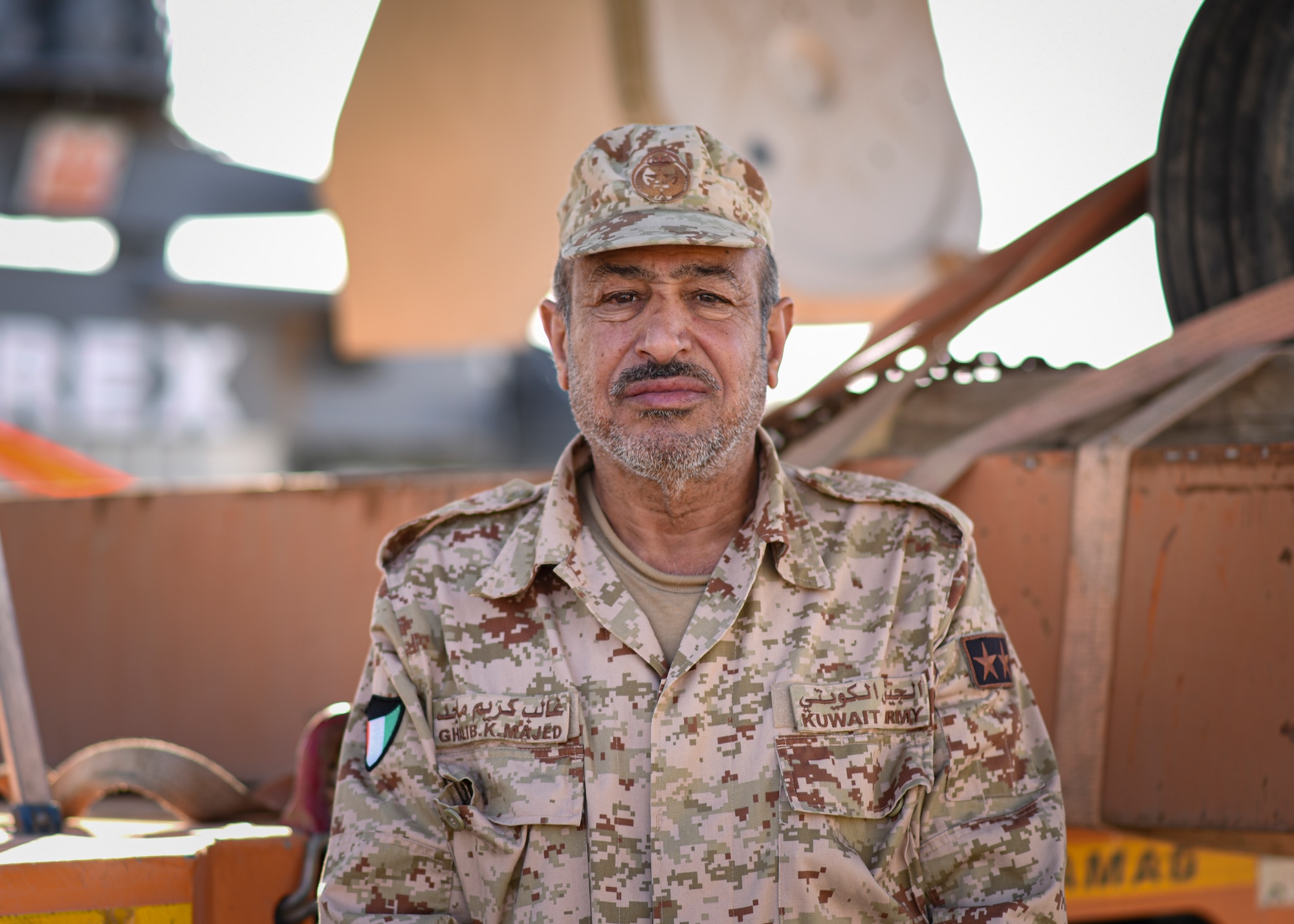 Kuwait Army Master Warrant Officer Kaleb Kareem stands for a photo at Ali Al Salem Air Base, Kuwait, Oct. 15, 2021.