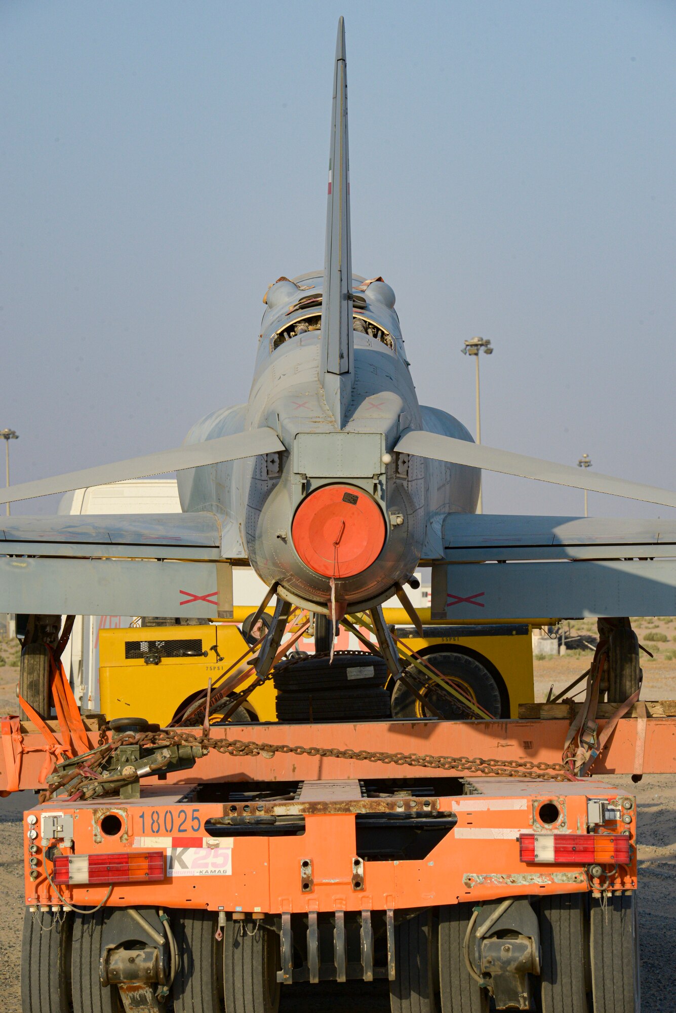 Multi-national forces transport a Kuwait Air Force Hawk Mk.64 aircraft from Al Mubarak Air Base, Kuwait to Ali Al Salem Air Base, Kuwait, Oct. 15, 2021.