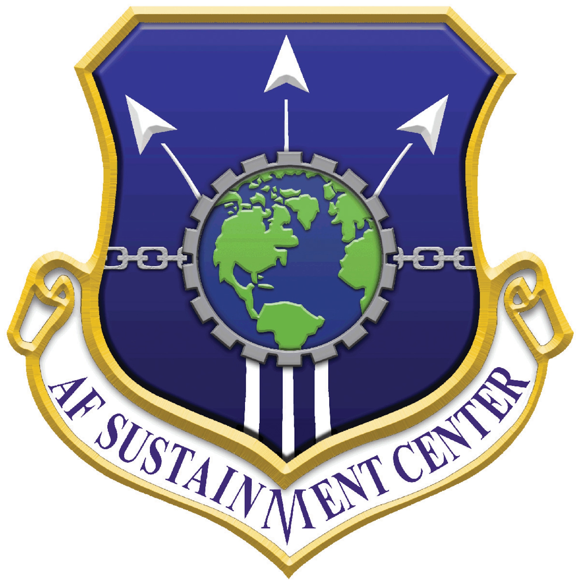 Rotator graphic that was created to display the name and logo of Air Force Sustainment Center. (U.S. Air Force graphic)
