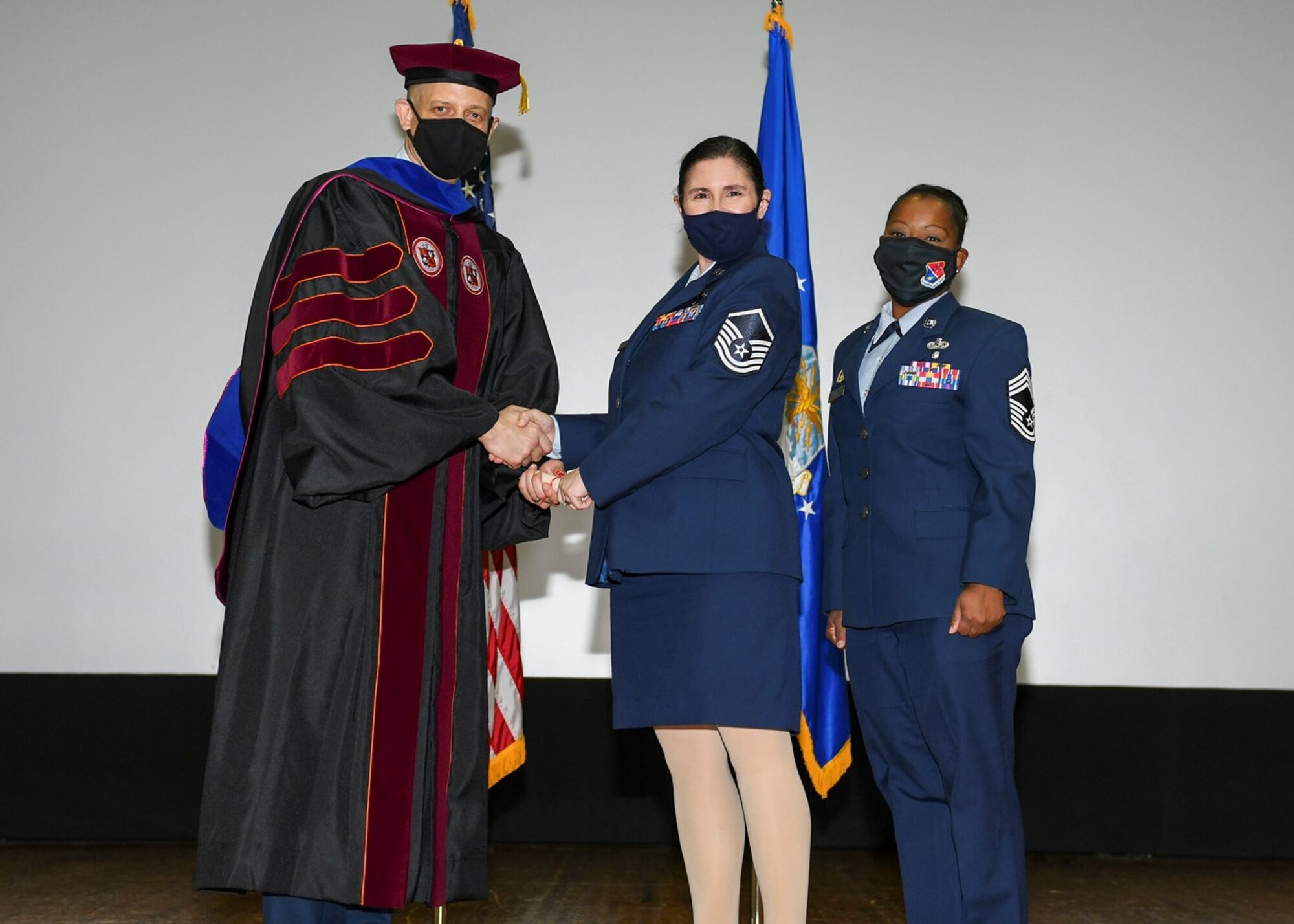 459th ARW NCOs graduate from CCAF
Master Sgt. Maria Clark of the 459th Aerospace Medicine Squadron and Master Sgt. Mary Ly of the 459th Maintenance Group graduated from the Community College of the Air Force during its ceremony held at the Joint Base Andrews theater on Oct. 21, 2021.