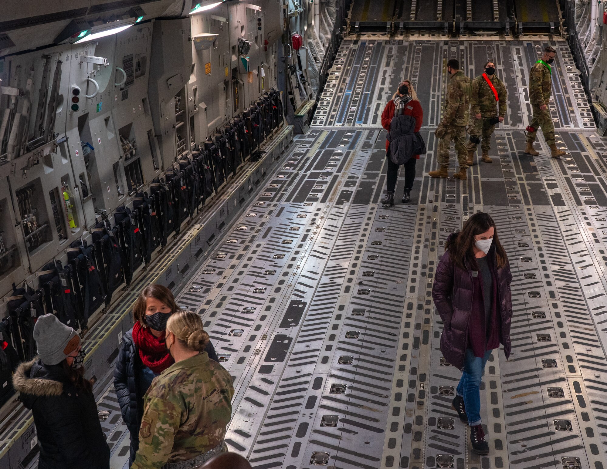 3rd Wing key spouses tour a C-17 Globemaster III aircraft during an immersion at Joint Base Elmendorf-Richardson, Alaska, Oct. 14, 2021. The immersion gave key spouses an opportunity to see the 3rd Wing’s operations, educating and recognizing them as key components of the wing’s mission. (U.S. Air Force photo by Senior Airman Justin Wynn)