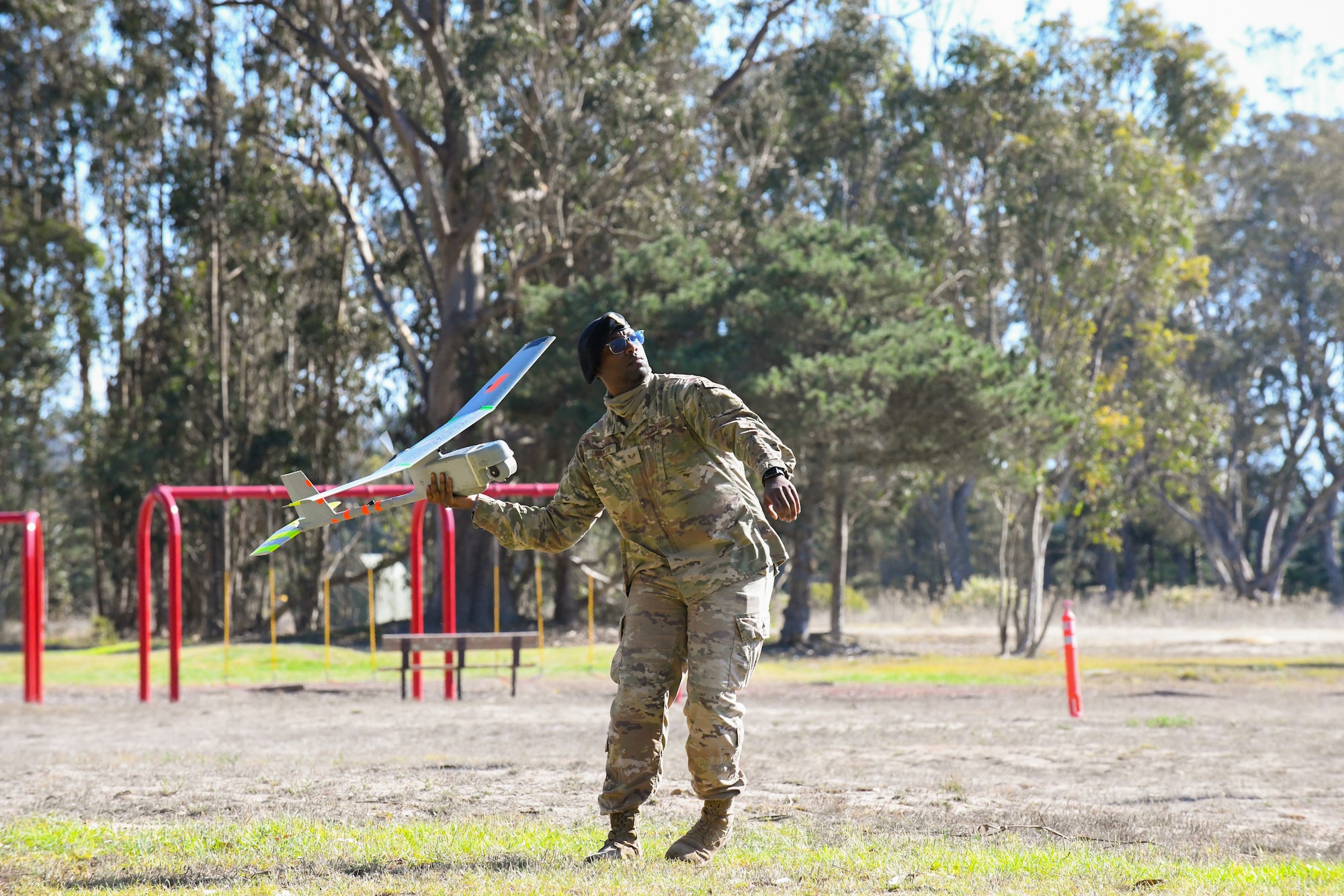 Staff Sgt. Paul Chaplin, 30th Security Forces Squadron drone operator, demonstrated the power of drone and aerial footage at the West Coast Warriors First Responders Appreciation Week on Oct. 15, 2021 at Vandenberg Space Force Base, Calif. (U.S. Space Force photo by Airman 1st Class Rocio Romo)