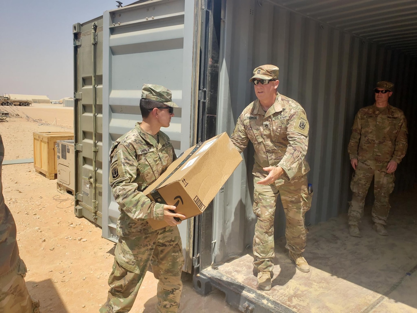 Soldiers with Task Force Avalanche, 3rd Battalion, 172nd Infantry (Mountain), receive mailed donations in Southwest Asia in September. The task force has been deployed since March and had a small contingent in Afghanistan during Operation Allies Refuge. (Army National Guard photo by 2nd Lt. Nathan Rivard)