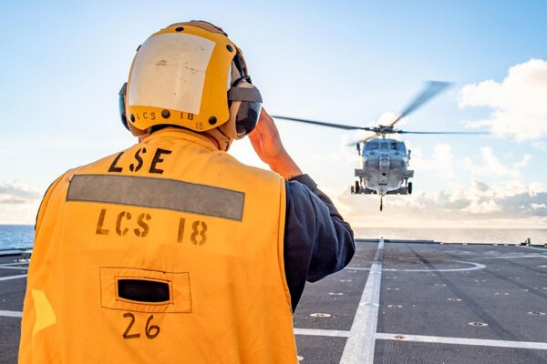 USS Charleston Sailors Conduct Flight Operations