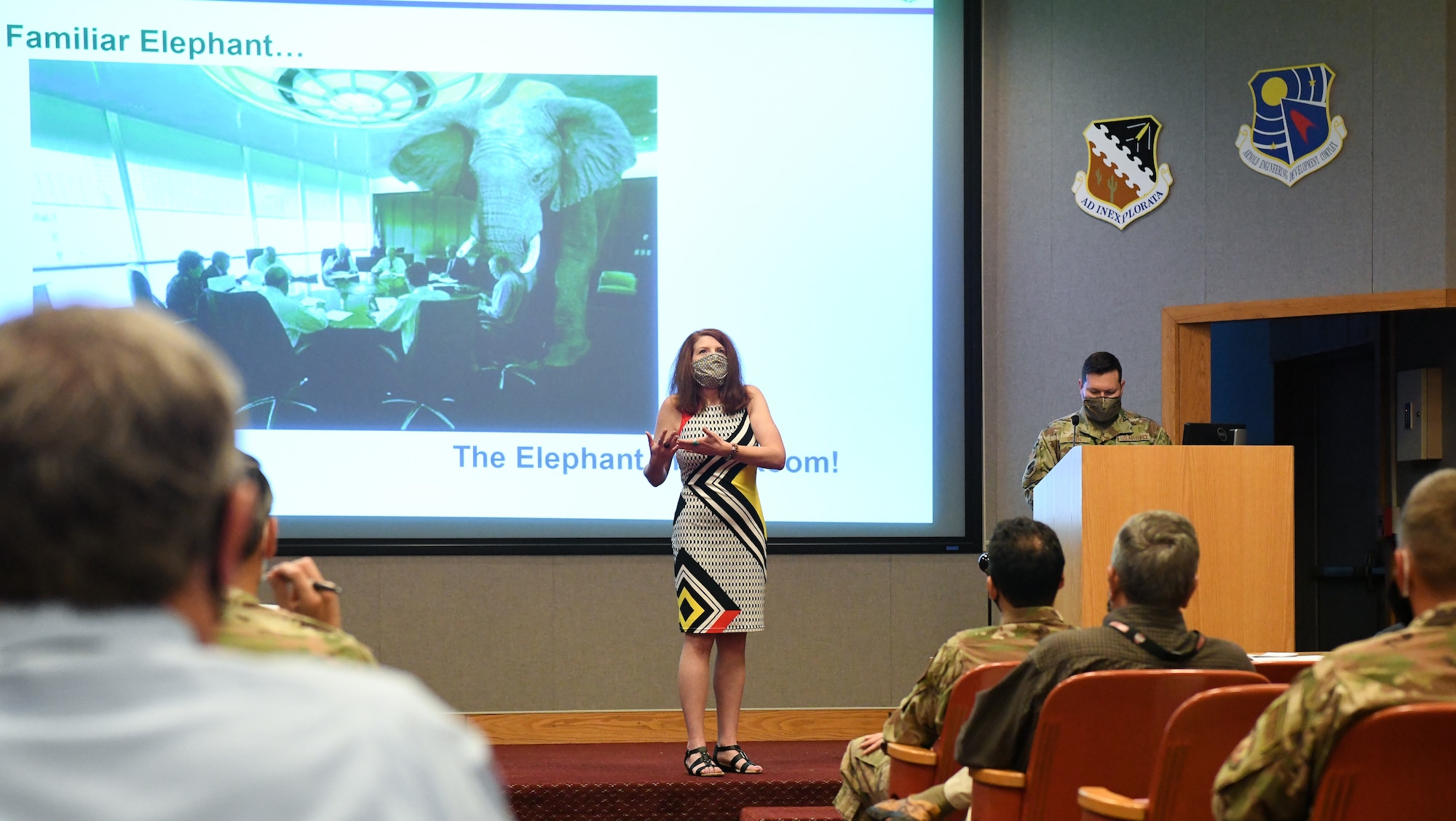 Misty Layne, Arnold Engineering Development Complex Diversity and Inclusion lead, speaks about D&I during a Commander's Call, Sept. 9, 2021, at Arnold Air Force Base, Tenn. (U.S. Air Force photo by Jill Pickett)