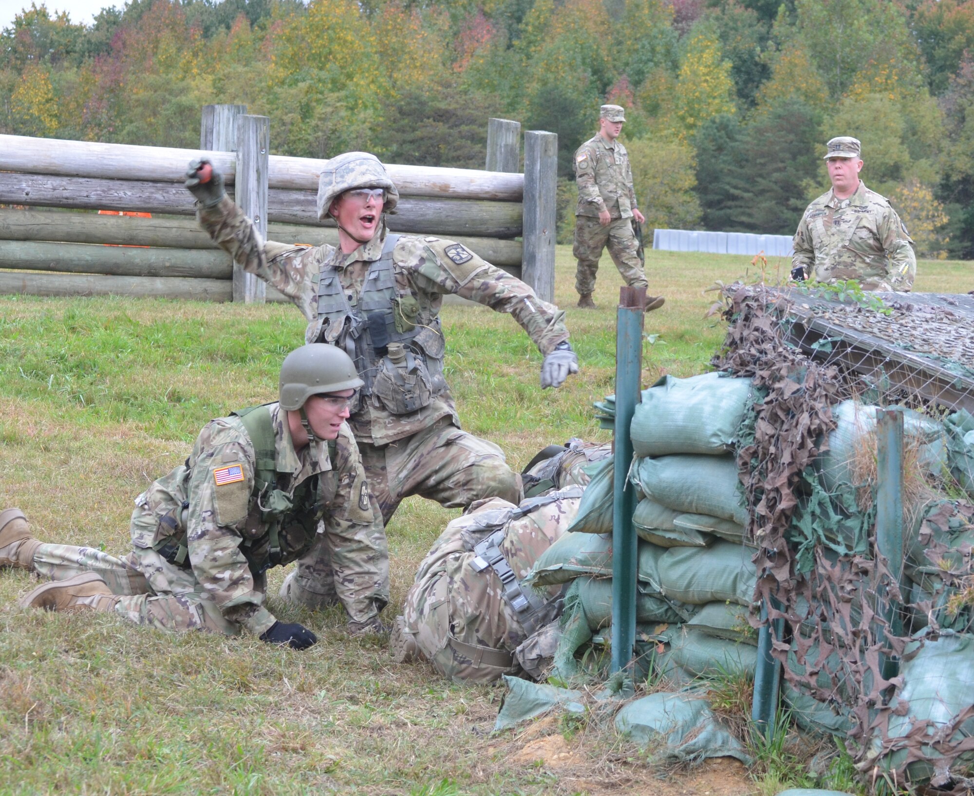 A Cadet from the University of Vermont tries to hit his target on the grenade course during the 2nd Brigade Ranger Challenge Oct. 23, 2021 at Joint Base McGuire-Dix-Lakehurst. The winning team will represent the brigade at the Sandhurst Military Skills competition at West Point in 2022.