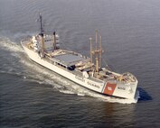 After its service as a VOA floating transmitter, Courier became Coast Guard reserve training ship, stationed at Training Center Yorktown. (U.S. Coast Guard)