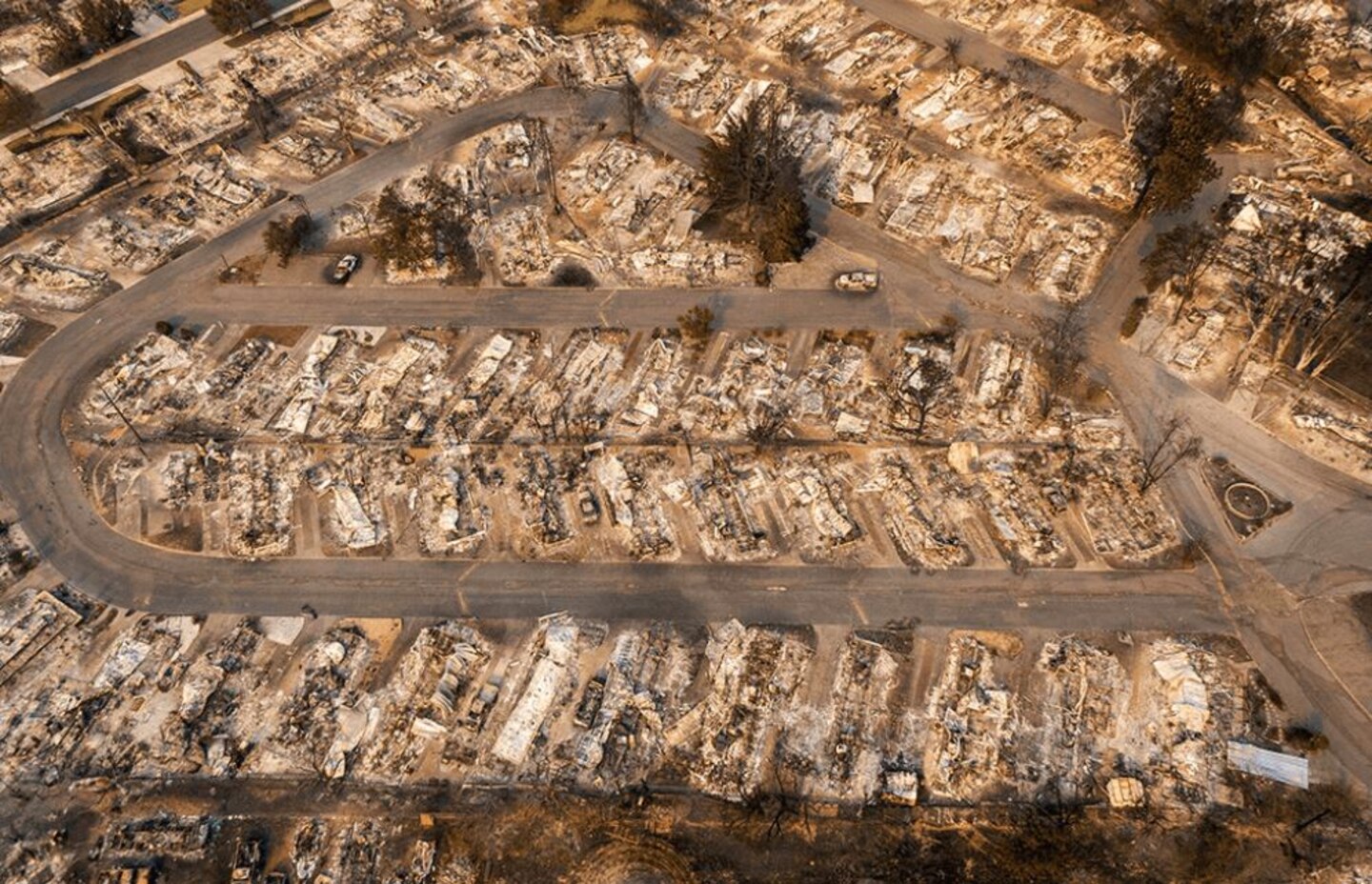 Pictured is the Royal  Oaks Mobile Manor Mobile Home Park in Medford, Ore., after a wildfire ripped through the area in September and October of 2020.