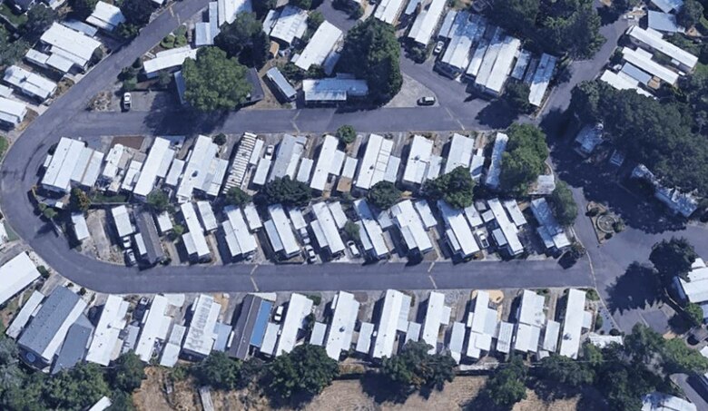 Pictured is the Royal Oaks Mobile Manor Mobile Home Park in Medford, Ore., before a wildfire ripped through the area in September and October of 2020.