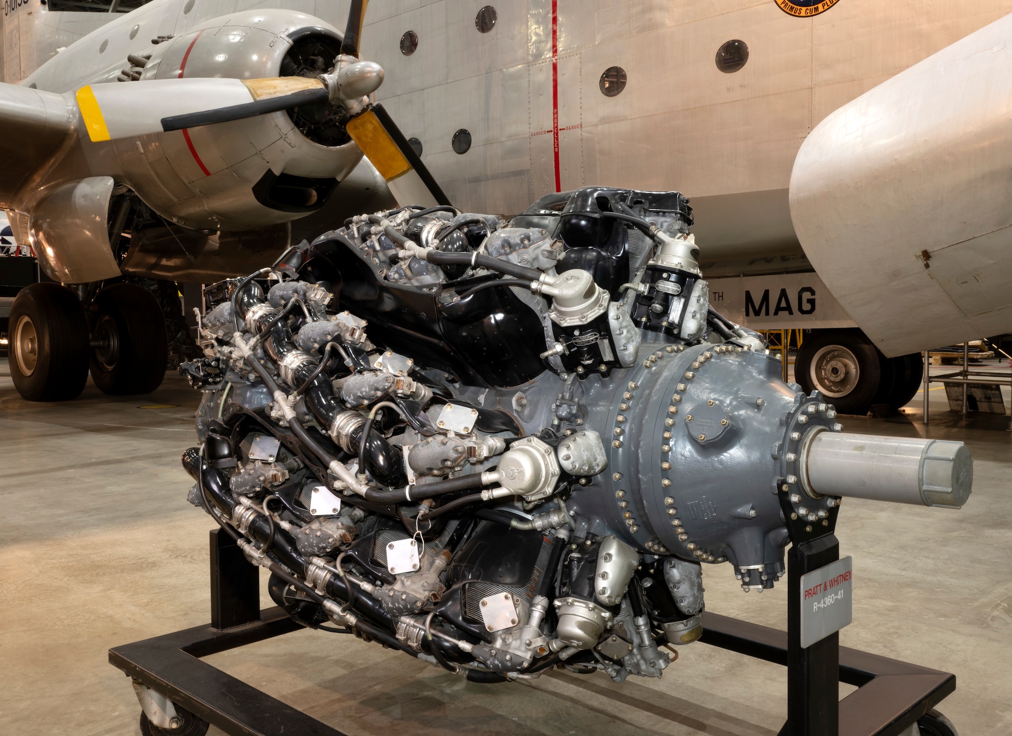 Pratt & Whitney R-4360 engine on display in the Korean War Gallery at the National Museum of the United States Air Force. (Photo by: Ty Greenlees)