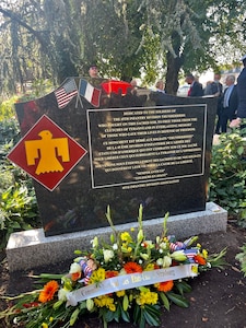 Pictured is the newly dedicated memorial honoring the the Soldiers of the 45th Infantry Division who gave their lives while liberating France in World War II. The memorial is in Epinal, France and was designed by retired Oklahoma Army National Guard Sgt. 1st Class Kendall James. (Photo provided by Mrs. Debbie Thompson)