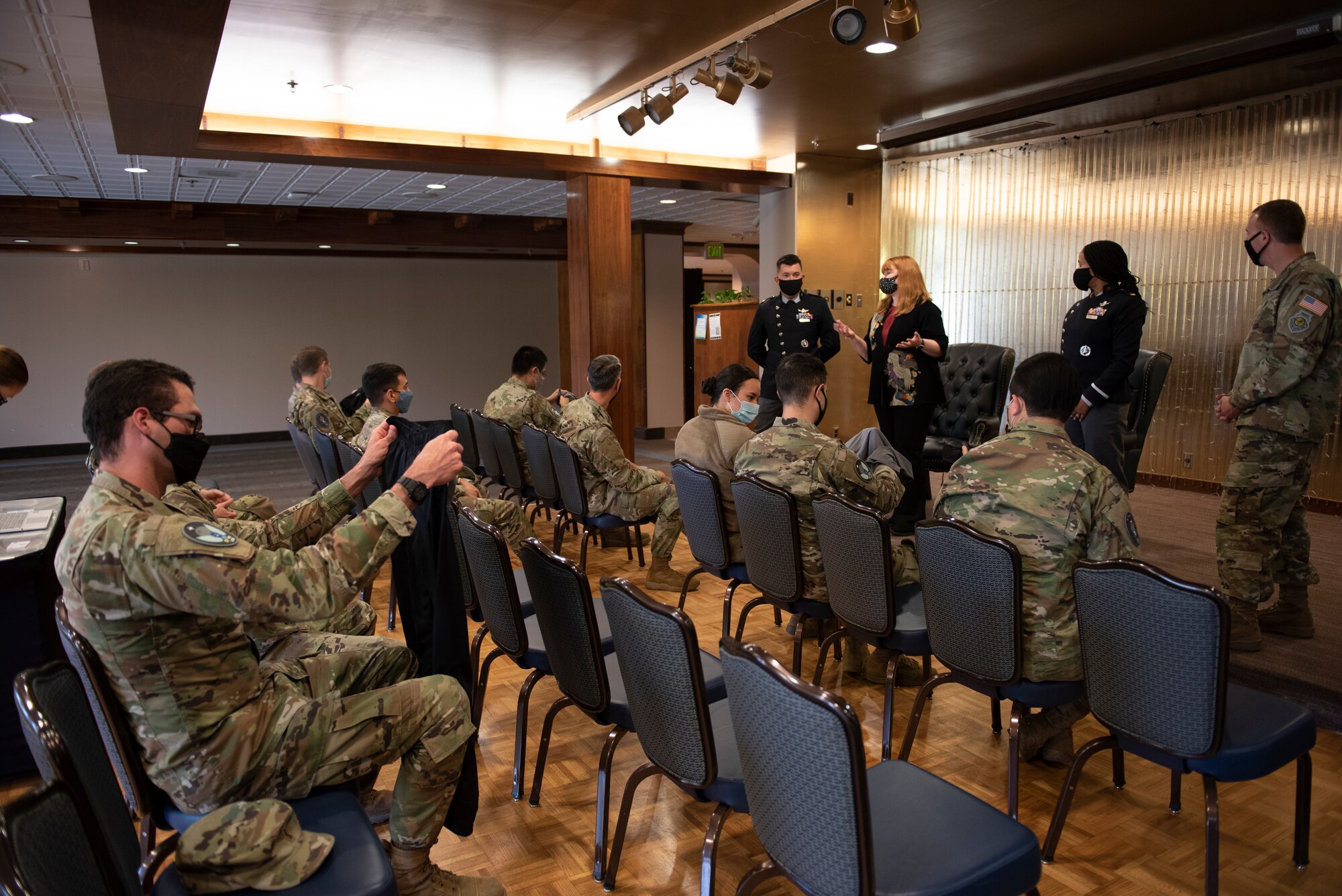 military members on peterson check out different uniform pieces that are prototypes for the united states space force