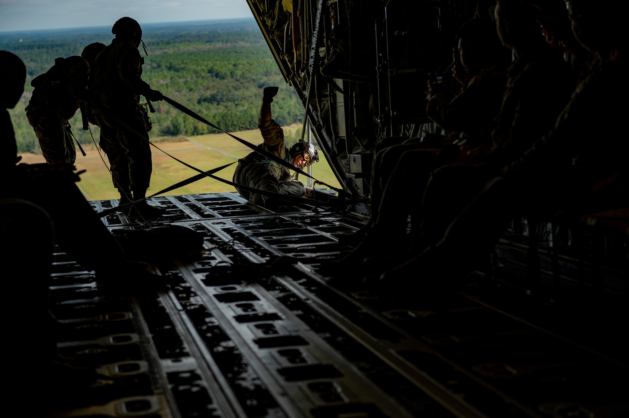 A photo of an Airman jumping from aircraft.