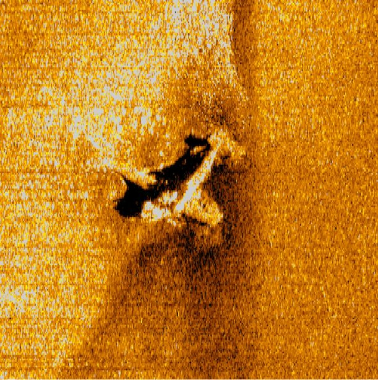NHHC side scan sonar image of the aircraft on the seafloor.