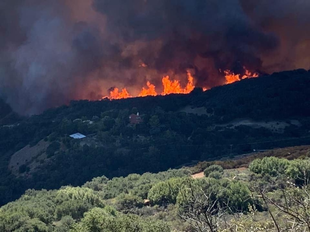 The Alisal Fire burns the land Oct. 11, 2021, at Los Padres National Forest in Goleta, Calif. The 30th Civil Engineer Squadron Fire Department provided aid during the wild fire, which consumed approximately 17,000 acres of land and lead to the evacuation of hundreds of nearby residents and ranchers. (Courtesy photo)