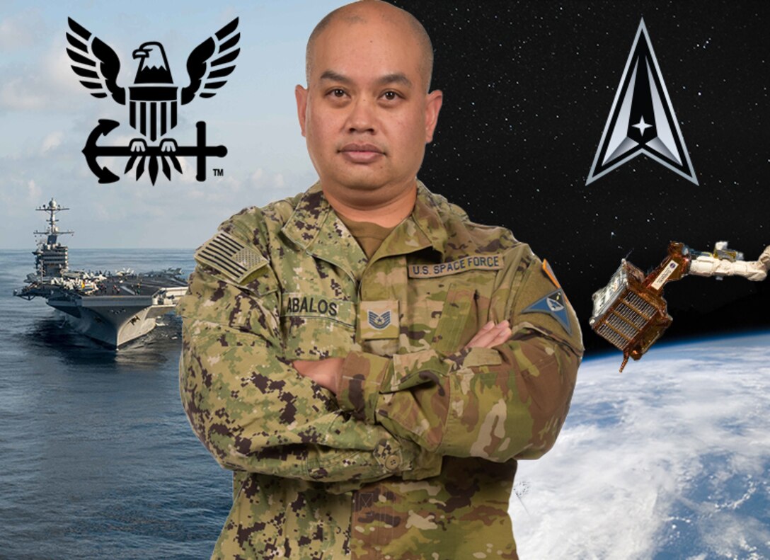 Graphic representation of U.S. Space Force Tech. Sgt. Paul Abalos transfer into the USSF from the U.S. Navy.