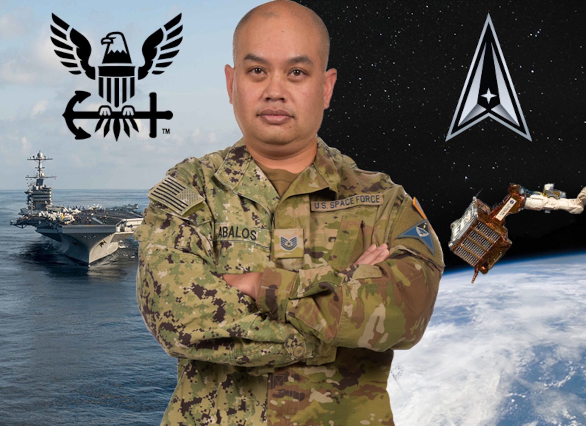 Graphic representation of U.S. Space Force Tech. Sgt. Paul Abalos transfer into the USSF from the U.S. Navy.