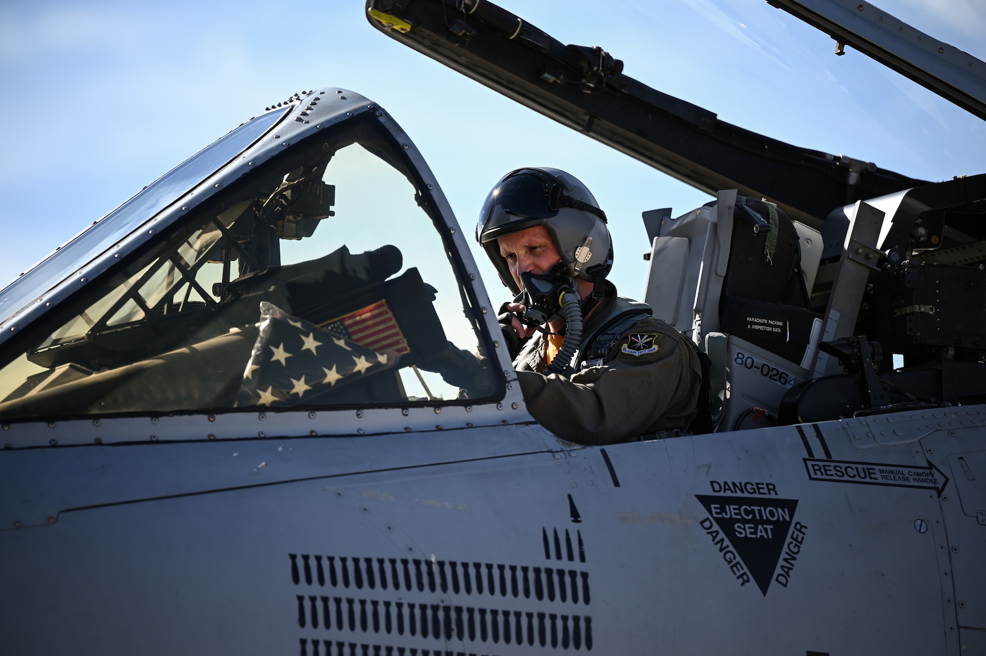 Maj. Kyle "Soap" Schafer, 514th Flight Test Squadron pilot, prepares to fly A-10 Thunderbolt II, tail number 80-0264, at Hill Air Force Base,